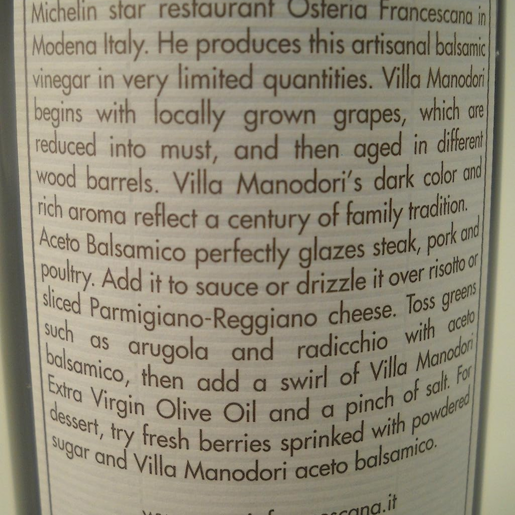 Villa Manodori "Artigianale" Balsamic Vinegar of Modena IGP, 8.5oz bottle
